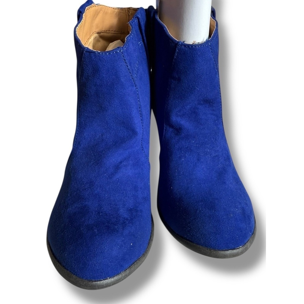 Qupid Western Cowboy Ankle Booties Stacked Heel Blue Faux Suede Size 6.5 - Picture 4 of 8